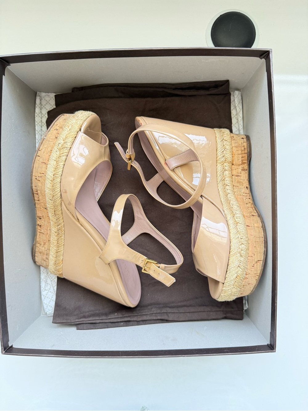 Gucci Nude Patent Peep-Toe Ankle-Strap Sandals